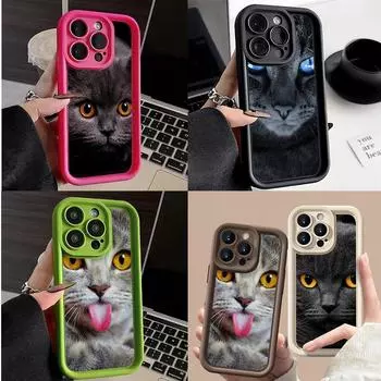 LZ3 Черный Кот Зеленый Глаз Силиконовый Чехол Для Телефона iPhone 11 13 14 15 16 Pro Max 7 8 16 Plus 12 mini XS Max XR Противоударный Задний Чехол for iPhone 5/5s