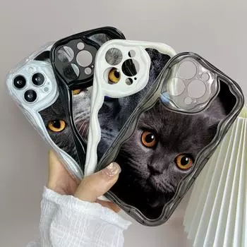 LZ3 Прозрачные мягкие волнистые чехлы для телефонов LZ3 Black Cat Green Eyes для iPhone 15 13 Pro Max 12 mini 14 8 Plus XS Max XR 6 Защитная задняя крышка for iPhone 6/6s