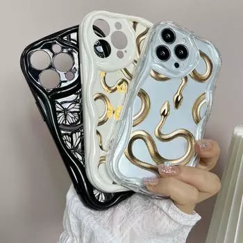 LZ5 Бабочка Черное Золото Змея Прозрачные Мягкие Волнистые Чехлы Для Телефонов Для Samsung S24 S23 Ultra S20 A54 A14 A52s A51 Huawei Honor 90 Realme Защитная Задняя Крышка Samsung A02/M02