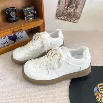 LZ6013 latex insole/platform big head board shoes women s shoes autumn leather surface 2024 new casual little white shoes 35 жёлтый