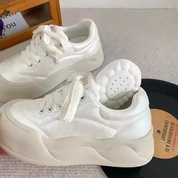 LZ6019 латексная стелька на толстой подошве белые туфли женская обувь повседневная обувь для увеличения роста 2024 новая круглая кожаная поверхность популярная обувь для доски 35 розовый