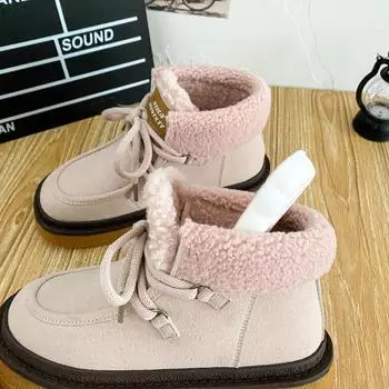 LZ6038 латексные стельки холодные зимние ботинки на толстой подошве женские короткие туфли из бархата для катания на доске 2024 новые зимние теплые хлопковые ботинки 35 розовый
