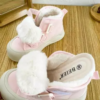 LZ6057 латексная стелька бархатные высокие белые туфли на толстой подошве женские туфли-макеты на липучке 2024 теплые хлопковые туфли 35