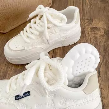 LZ6059 latex insole/2025 spring new thick baseplate shoes women s shoes casual little white shoes niche versatile 35 розовый