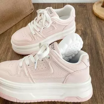 LZ6068 latex insole/cold dip thick-soled white shoes women s board shoes increase height and leisure 2025 spring new leather surface 35 розовый