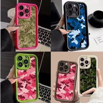 LZ6 камуфляжный силиконовый чехол для iPhone 11 13 14 15 16 Pro Max 7 8 16 Plus 12 mini XS Max XR противоударный чехол на заднюю панель for iPhone 5/5s