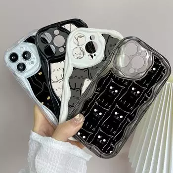 LZ7 мультяшный кот, милые прозрачные мягкие волнистые чехлы для телефонов для iPhone 15 13 Pro Max 12 mini 14 8 Plus XS Max XR 6, защитная задняя крышка for iPhone 6/6s