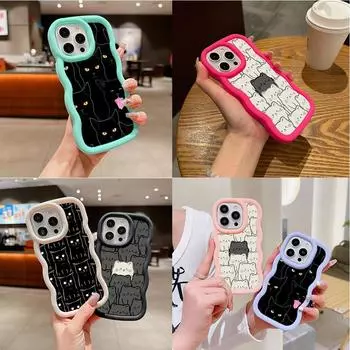 LZ7 мультяшный кот милые волнистые силиконовые чехлы для телефонов Samsung A15 S23 FE S24 Ultra A34 A54 A14 Motorola G32 OnePlus мягкий чехол Samsung A04(M13 5G)