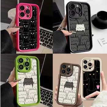 LZ7 мультяшный кот милый силиконовый чехол для телефона iPhone 11 13 14 15 16 Pro Max 7 8 16 Plus 12 mini XS Max XR противоударный чехол на заднюю панель for iPhone 5/5s