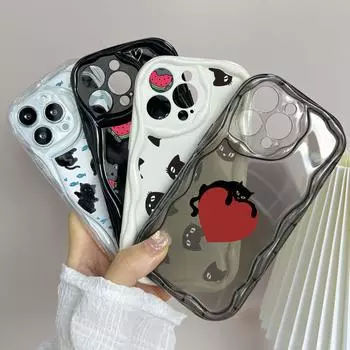 LZ8 мультяшный кот, милые художественные прозрачные мягкие волнистые чехлы для телефонов для iPhone 15 13 Pro Max 12 mini 14 8 Plus XS Max XR 6, защитная задняя крышка for iPhone 6/6s