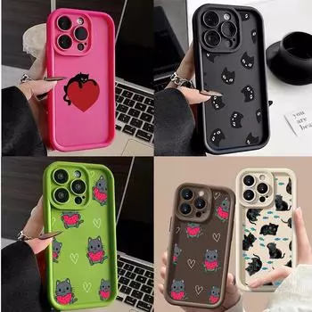 LZ8 мультяшный кот милый художественный силиконовый чехол для телефона iPhone 11 13 14 15 16 Pro Max 7 8 16 Plus 12 mini XS Max XR противоударный задний чехол for iPhone 5/5s