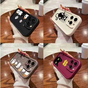 LZ9 мультяшный кот милый художественный дизайн силиконовый чехол для телефона SamsungA15 A35 S24 S23 Ultra S22 S21 Plus S20 FE A05 A54 A55 A53 A14 M15 противоударный задний чехол Samsung A03