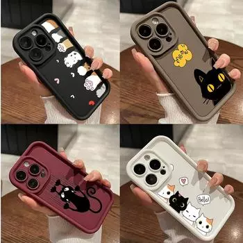 LZ9 мультяшный кот милый художественный дизайн силиконовый чехол для телефона Xiaomi 11 Lite 5G 14T Redmi 14C 13C A3 Note 12 11 9 10 13 Pro Plus противоударный задний чехол Xiaomi 11 Lite/11 Lite 5G