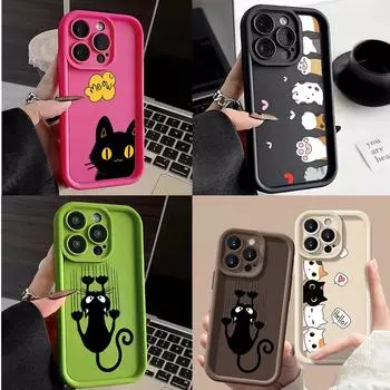 LZ9 мультяшный кот милый художественный дизайн силиконовый чехол для телефона iPhone 11 13 14 15 16 Pro Max 7 8 16 Plus 12 mini XS Max XR противоударный задний чехол for iPhone 5/5s