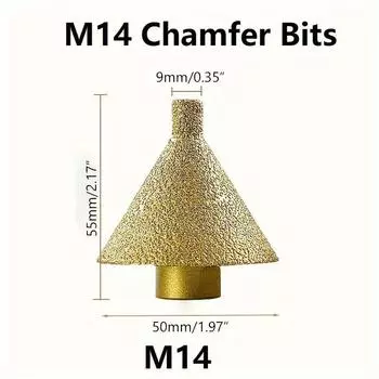 M10/M14 алмазное сверло для кукурузы с фаской, увеличенное отверстие, шлифовальные инструменты для снятия фаски, 50 мм для гранитной, мраморной плитки, резка камня, конусная резьба M14