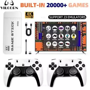 M15 Game Stick 4k TV Ретро видео игровая консоль Встроенные 20000+ семейных настольных игр 23 эмулятора для PS1 Arcade Беспроводные контроллеры