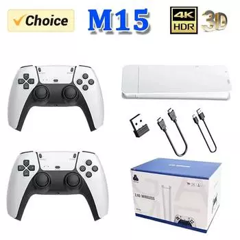 M15 Game Stick Мини-телевизор Портативная игровая консоль Беспроводные геймпады Видеоигры 64G 20000+ Ретро-игра HD Выход для двух игроков для PS1 и т. д.