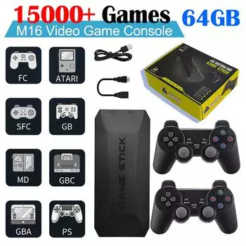 M16 Game Stick 4K игровая консоль TV HD 64 ГБ 15000+ игр 2.4G двойной беспроводной контроллер HDMI-совместимый 25 эмуляторов