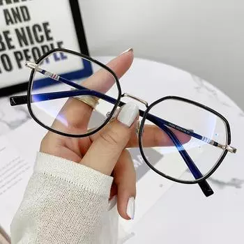 M2203 Полигональная маленькая оправа блестящая оправа для девочек простые плоские очки без степени можно сочетать с очками для близорукости