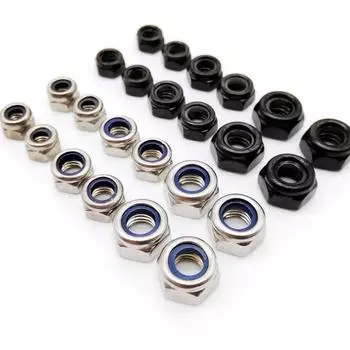 M2 M2.5 M3 M3.5 M4 M5 M6 M8 M10 M12 M14 M16 304 Stainless Steel Black Hex Nylon Insert Lock Nut Self-locking Locknut 25pcs M3