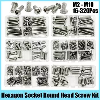 M2 M2.5 M3 M4 M5 M6 M8 M10 Hex Socket Screw A2-70 304 Stainless Steel Hexagon Button Cap Head Metric Machine Bolt Assortment Kit