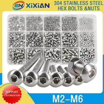 M2 M3 M4 M5 M6 Allen Screw Bolt Kit 304 Stainless Steel Bolts Nuts Set Threaded Hexagonal Motorcycle Fairing Screws ISO7380
