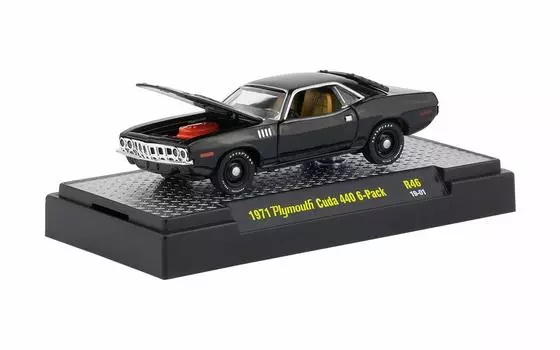 M2 Machines 1971 Plymouth Cuda 440 6 Pack Detroit Muscle Reese 46 2018 Castline Premium Edition Scale Diecast Vehicle (черный) - 164 (Р46 19-01) чёрный