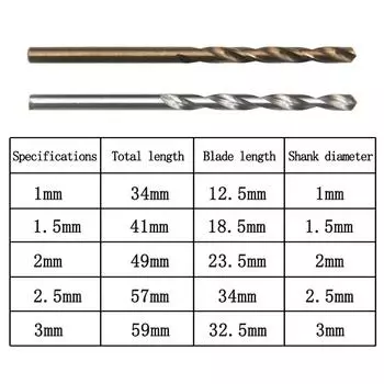 M35 high-speed steel straight shank fried dough twist drill 10pc bearing steel natural color 1-3mm small drill bit drilling tool Round