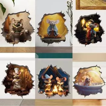 M420 мультяшные милые наклейки на стену с отверстием для мыши, креативные милые наклейки для спальни и ванной комнаты, устойчивые к царапинам чемодан, украшение дома 9x10cm