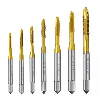 M4-M5 M6-M8 M10 M12 Сверла с шестигранным хвостовиком Ручные метчики для машинного сверления Метчики с титановым покрытием из быстрорежущей стали Инструменты для резьбовых винтов