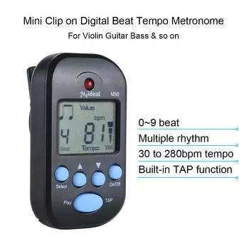 M50 Mini Metronome Professional Clip-on LCD Digital Rhythm Metronome for Guitar Violin Bass Stringed Instrument Accessories чёрный