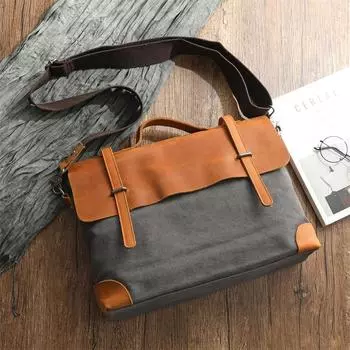M666 Винтажная военная парусиновая кожаная мужская сумка-мессенджер, мужская сумка через плечо, мужская сумка-тоут, кожаный портфель, сумка через плечо темно серый
