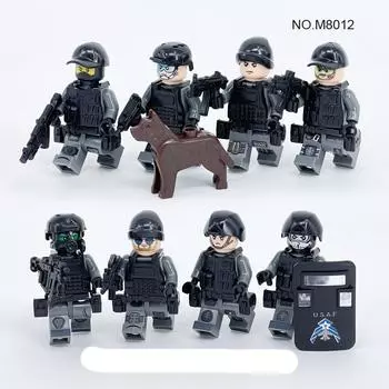M8012 Военный строительный блок, фигурка, полицейская собака, игрушка в сборе из мелких частиц