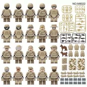 M8022 20 Military Building Block Figure Desert Color Camouflage Clothing Small Particle Doll Toy Bag