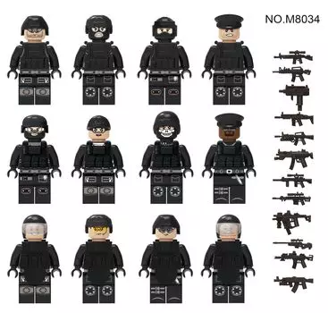 M8034 M1621-1 Military Police City Black Swat Military Building Block Minifigures Toy 4.5cm high