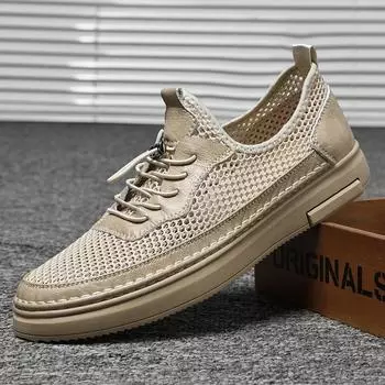 M918, 2025 летняя новая сетчатая трендовая повседневная обувь мужская дышащая полая нескользящая прочная обувь 38 песочный