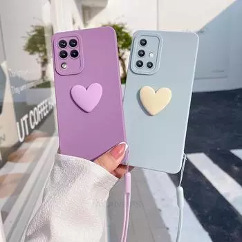 M 32 33 52 53 Love Heart Lanyard силиконовый чехол для Samsung Galaxy A12 A22 A51 A71 M52 M53 M33 M23 M32 4g 5g крышка камеры Note 20 A12 (4G 5G)