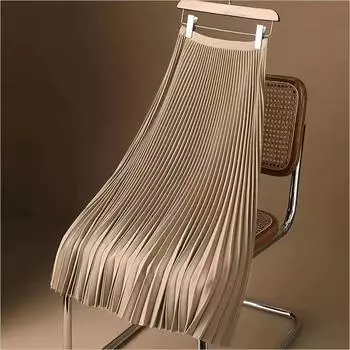 M-4XL Летняя однотонная женская юбка миди в складку, эластичная атласная юбка с высокой талией, корейская юбка А-силуэта QT2397 L бежевый