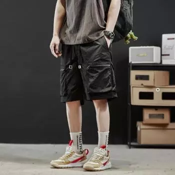 M-4XL Новые мужские шорты Рабочая одежда Повседневные брюки Свободные Однотонные Большой карман Эластичная талия Быстросохнущие шорты M чёрный