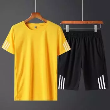 M-4XL Сетчатый костюм с короткими рукавами. Мужская спортивная повседневная одежда из двух частей. Футболка с короткими рукавами и круглым вырезом + брюки из пяти частей. Летний тонкий стиль. M зелёный