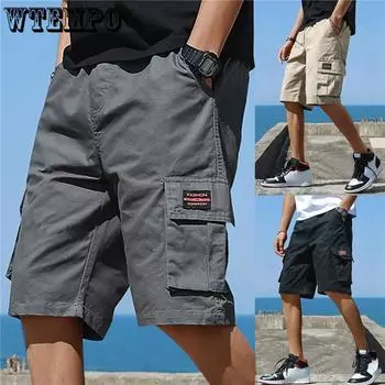M-5XL брендовые мужские трендовые шорты-карго, мужские шорты с карманами, летние новые модные повседневные прямые шорты мужские M чёрный