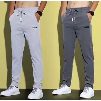 M-5XL Летние корейские модные универсальные свободные прямые повседневные длинные брюки для мужчин Мужские модные повседневные брюки Тонкие спортивные штаны M чёрный