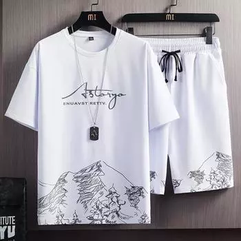 M-5XL модный повседневный спортивный комплект, летняя футболка, мужские шорты, комплект одежды, комплекты из двух предметов для мужчин M белый