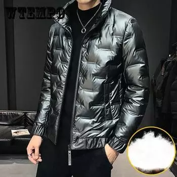 M-5XL Мужская блестящая куртка-пуховик Winter Plus Velvet Толстая теплая верхняя одежда Мужская ветрозащитная и водонепроницаемая парка Мягкая повседневная ветровка Универсальные пальто 5XL темно серый
