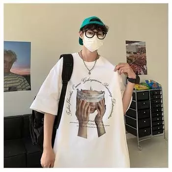 M-5XL Мужская футболка с короткими рукавами, мужские модные брендовые футболки с большими размерами, свободные повседневные топы 5XL, модные мужские футболки с круглым вырезом M чёрный