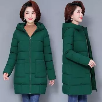 M-5XL плюс размер пуховик для мам среднего возраста, новая толстая теплая хлопковая парка с капюшоном, женское зимнее пальто doudoune femme M чёрный