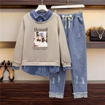 Костюм для женщин осень зима хлопок повседневный комплект из 2 предметов свободный тонкий свитер верх брюки костюмы с брюками верх M