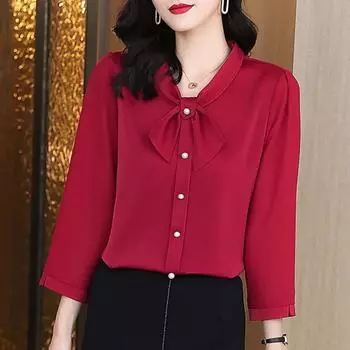 M-5XL рубашка с рукавом девять четвертей, женская весенне-осенняя новинка, офисный женский нижний топ, корейские однотонные блузки, Blusas 4XL светло-фиолетовый