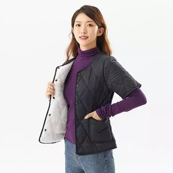 M-5XL Женская утолщенная теплая куртка с короткими рукавами, хлопковая плюшевая куртка из хлопка 5XL чёрный