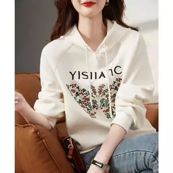 M-5XL Женский свитер с капюшоном, свободный топ с длинными рукавами 5XL белый